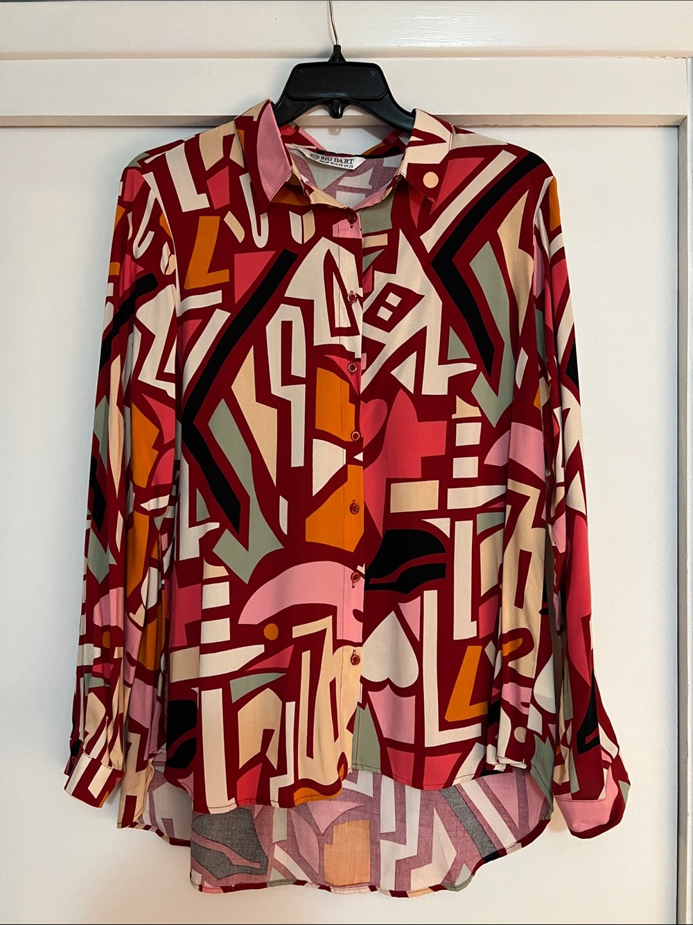 Abstract Geo Button-Down Shirt in Red Multi